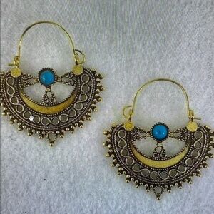 Gold and Blue Women's Earrings